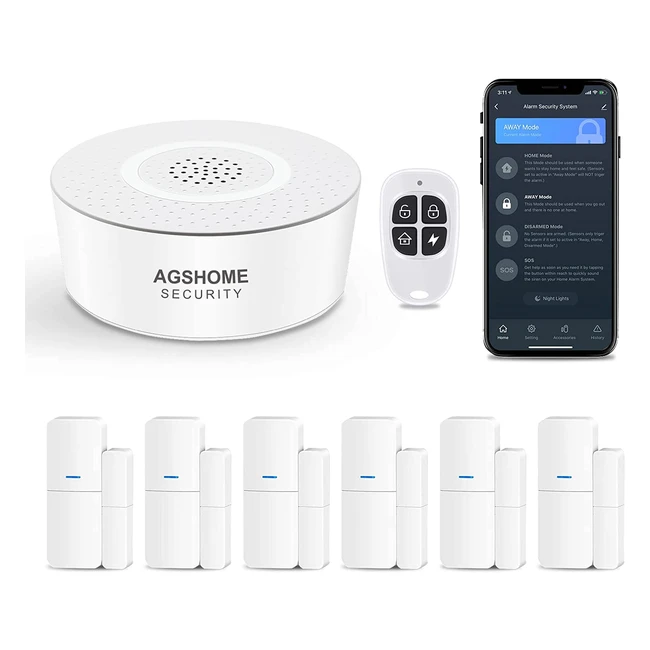 Sistema de alarma AGSHome W2A con sirena de 120 dB, 6 sensores de puerta y 1 mando a distancia para casa, caravana, apartamento, garaje y oficina