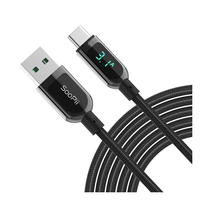 Câble USB C Soopii Charge Rapide 3.1A avec Affichage LED pour Huawei P40 P30 P20, Samsung S20 S10 S9, Xiaomi Mi 10, Nylon Tressé Résistant