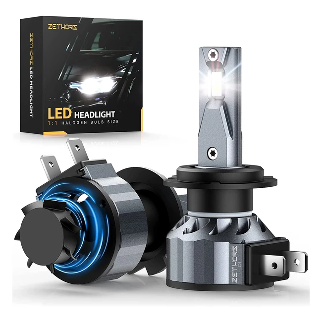 Zethors H7 LED Headlight Bulbs - 80W 16000LM 6000K - Wireless Car Conversion Kit with CSP Chips and Temperature Control