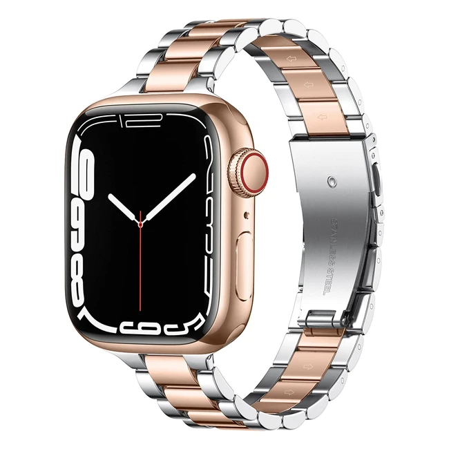 Slim Stainless Steel Apple Watch Strap for Women/Men - Compatible with iWatch Series 8/7/6/5/4/3/2/1 - Silver/Rose Gold