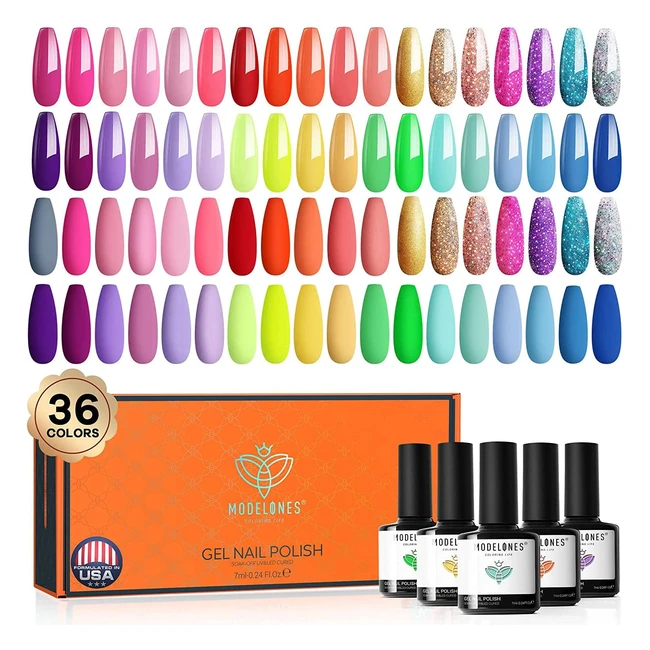 Modelones Gel Nail Polish Set - 36 Colors, Glitter, Nude, Pink, All Seasons - Soak Off Nail Art Manicure Kit