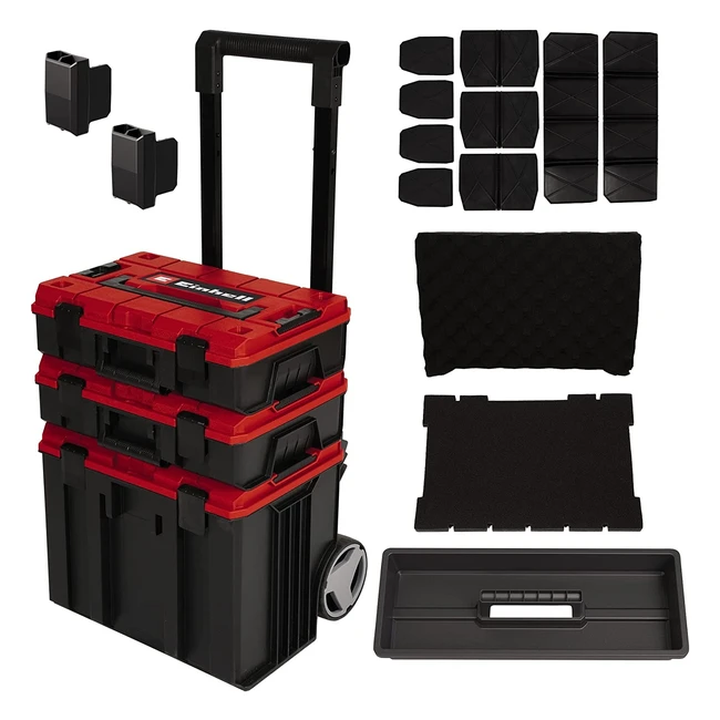 Einhell Ecase Tower System Case Set - 120 kg Max Load - Stackable & Linkable - Accessories Storage & Transport