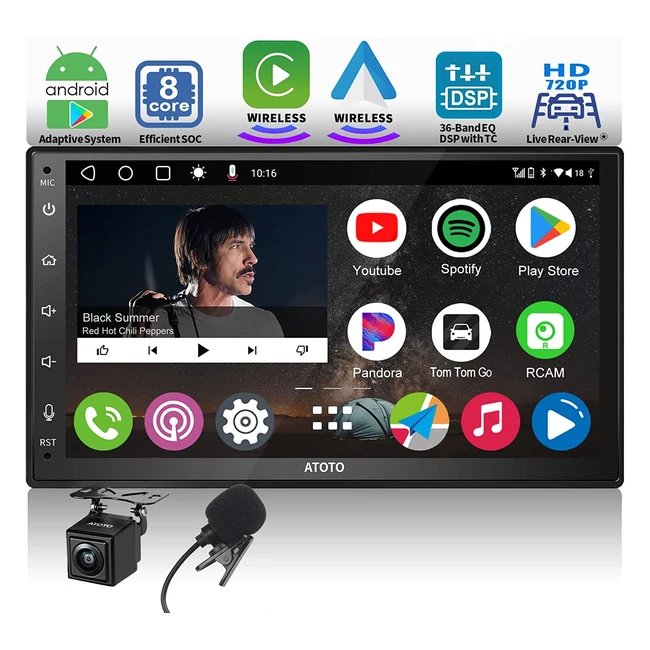 Atoto A6PF Autoradio Android 7'' CarPlay wireless e Android Auto Mirror Link 2 Bluetooth WiFi BT USB Tethering HD LRV Telecamera di Backup A6G2B7PFS01