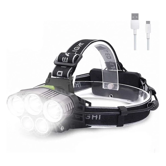 Rechargeable Head Torch with 5 Lights & 6 Modes - Super Bright LED for Camping, Fishing, Cycling & Hiking