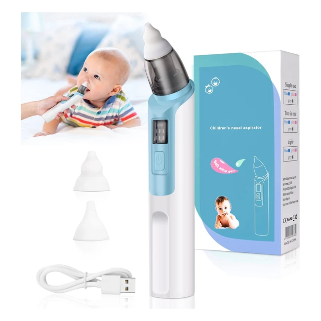 Uraqt Baby Nasal Aspirator - Rechargeable Nose Vacuum Cleaner with 6 Suction Levels and 2 Sizes Silicone Tips for Newborns and Toddlers