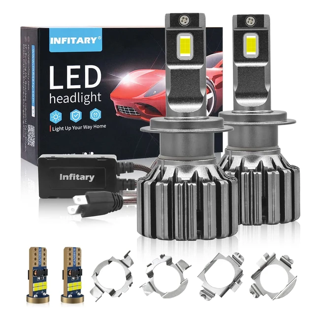 Ampoules LED de phare sans erreur Infitary H7 - 110W 26000lm 6000K - 4 pièces avec adaptateur de retenue d'ampoule pour VW/Benz/BMW/Audi