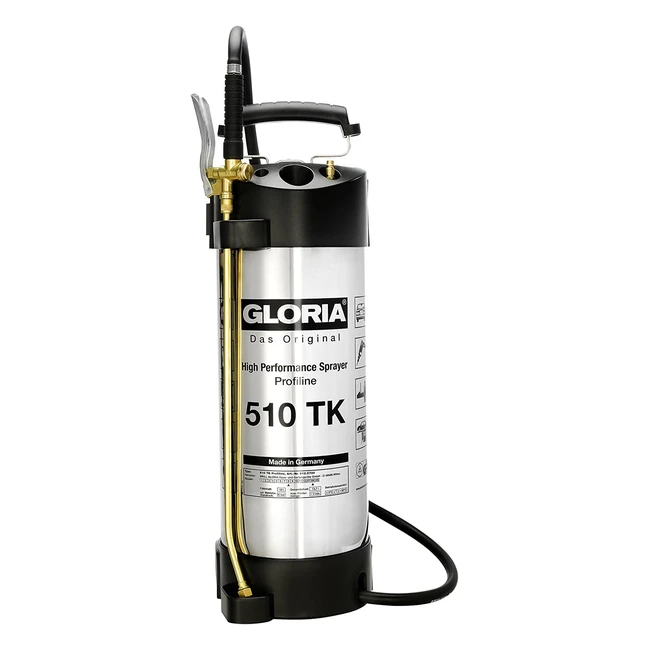 Gloria Hochleistungssprüher 510 TK Profiline - 10L Fassungsvermögen, Edelstahl, Manometer und Kompressoranschluss