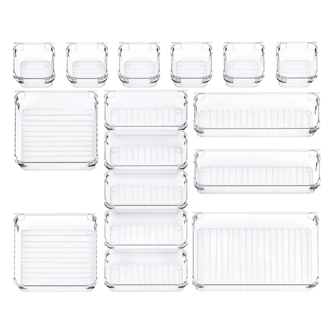 InnoGear Drawer Organizer Set - 16 Pcs Clear Trays for Makeup, Bathroom, Kitchen & Office