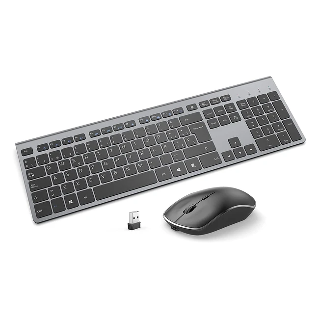 Teclado y ratón inalámbrico Joyaccess 2.4GHz recargable - Ergonómico y silencioso para PC, laptop y smart TV
