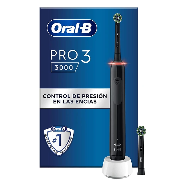 Cepillo de dientes eléctrico Oral-B Pro 3 con sensor de presión y tecnología Braun - 2 cabezales de recambio - Negro