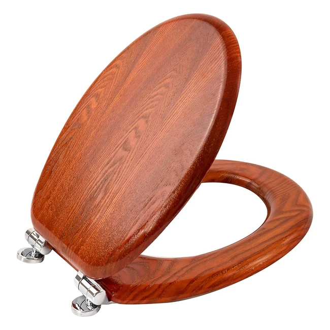 Angel Shield Antibacterial Wooden Soft Close Toilet Seat - Quick Release Adjustable Hinges - Easy Clean & Assembly - Antique Pine
