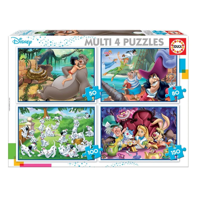 Conjunto de puzzles progresivos Disney Aladdin, El Libro de la Selva, Alicia y Peter Pan
