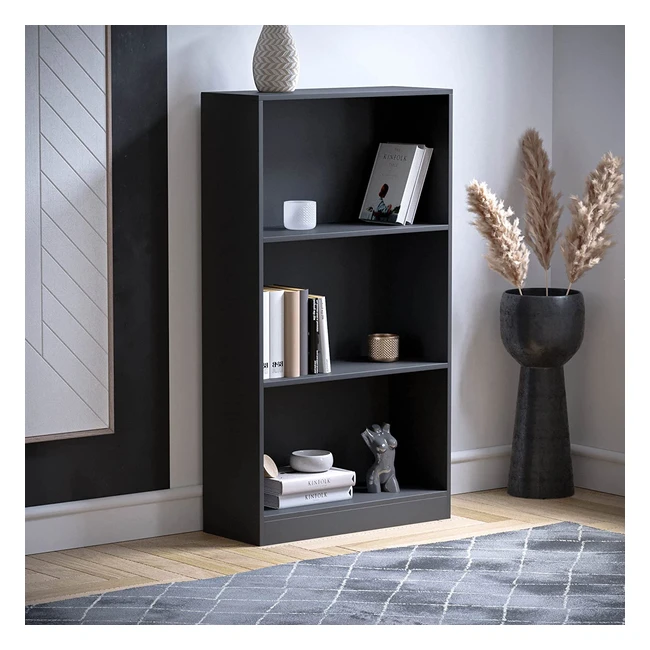 Vida Designs Cambridge 3 Tier Bookcase - Modern Black Wooden Shelving for Office and Living Room - Sturdy and Stylish Storage Unit