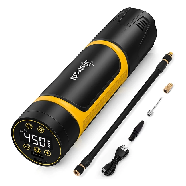 AstroAI Tyre Inflator Air Compressor - Portable Electric Bike Pump 150 PSI - Cordless Tyre Pump with Rechargeable Battery - Fast Inflation for Bike, Motorbike, Car, Ball