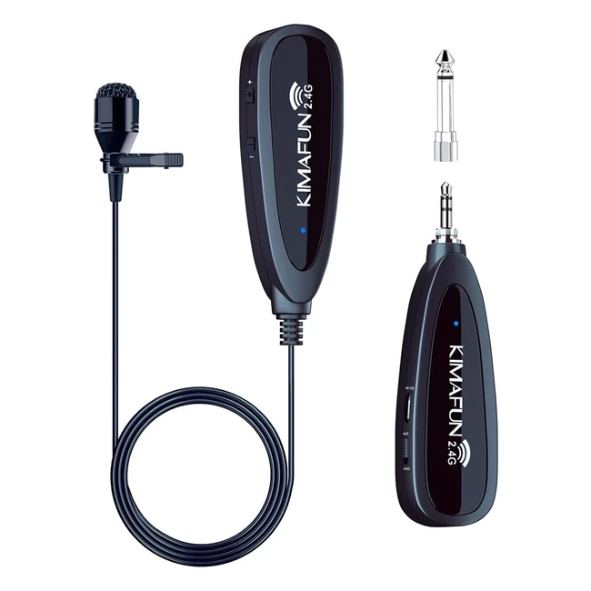 Kimafun Sistema Microfonico Lavalier Wireless 24G - Microfono da Bavero per PC, iPhone, Fotocamera, Altoparlante, PA - Alta Qualità e Segnale Stabile