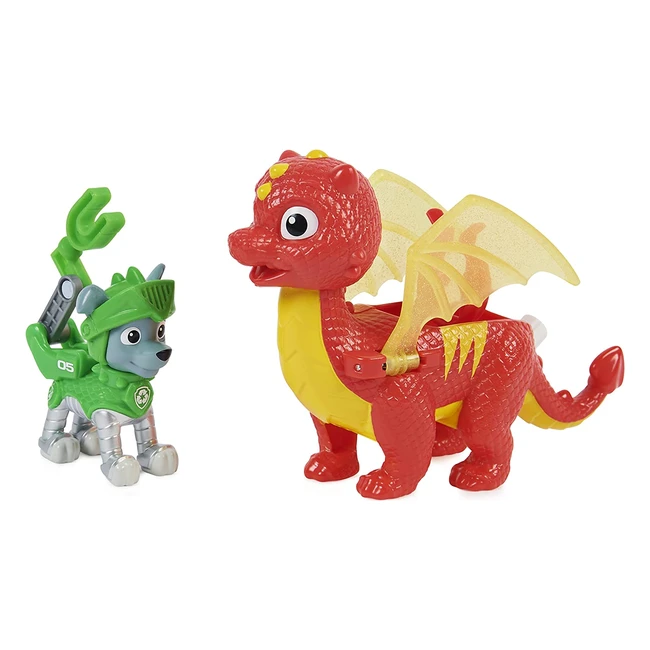 Paw Patrol Rescue Knights Rocky  Dragon Flame Action Figures Set - Ages 3