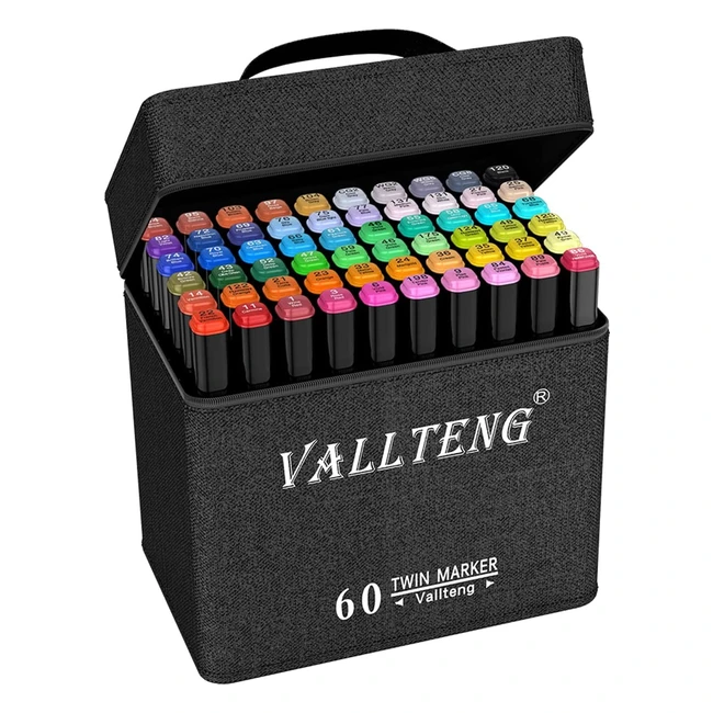 Vallteng 60 Colors Dual Tip Graphic Marker Pen - Finecolour Sketch Marker with Black Bag