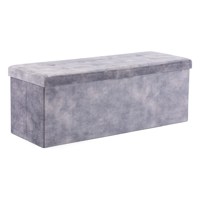 Velvet Pouffe Folding Storage Ottoman Footstool Box - HNNHOME 110cm - Toy Chest with Lid - Extra Large