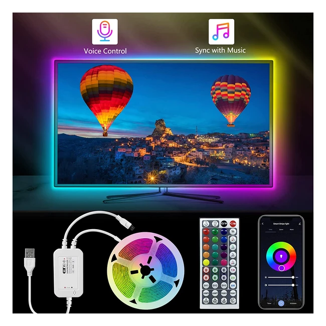 Teberno Striscia LED Wifi 3m per TV - Compatibile con Alexa e Google Assistant - Telecomando Music Sync - 16 Milioni di Colori RGB - Fai da Te - Alimentazione USB