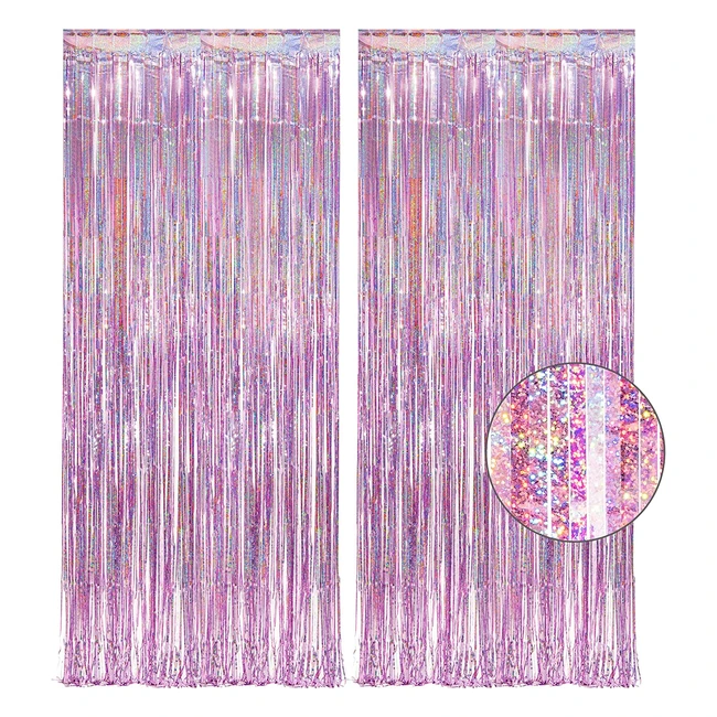 Pink Tinsel Curtain Foil Fringe Streamers for Unicorn Princess Party Decor - 2 P