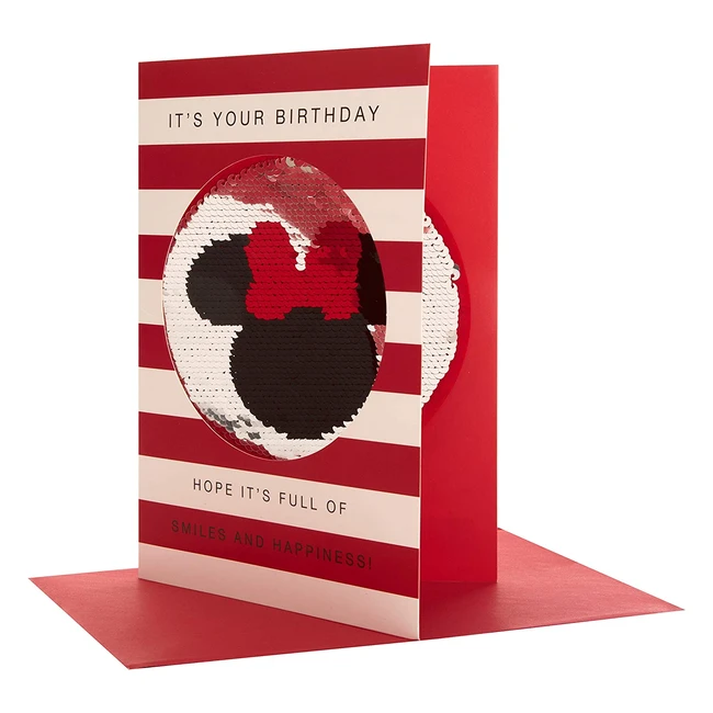 Carte danniversaire rversible paillete Disney Mickey et Minnie - Taille moy