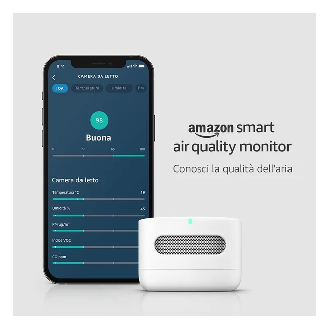 Monitor Qualità dell'Aria Amazon Smart - Misura PM 2.5, VOC, CO, Umidità e Temperatura - Compatibile con Alexa