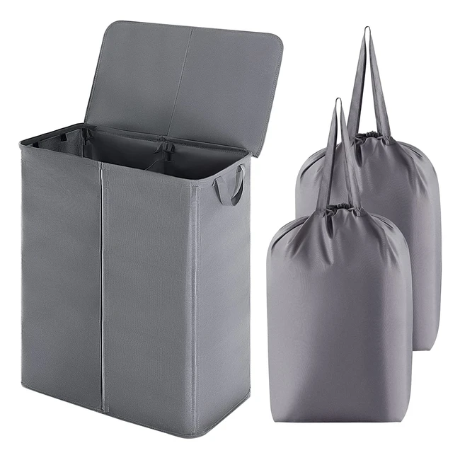 Lifewit 160L Double Laundry Basket - Removable Bags Lid Handles - Grey
