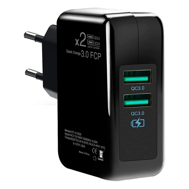 Cargador USB rápido para móvil - QC30, 2 puertos, compatible con Samsung, iPhone, Huawei y más