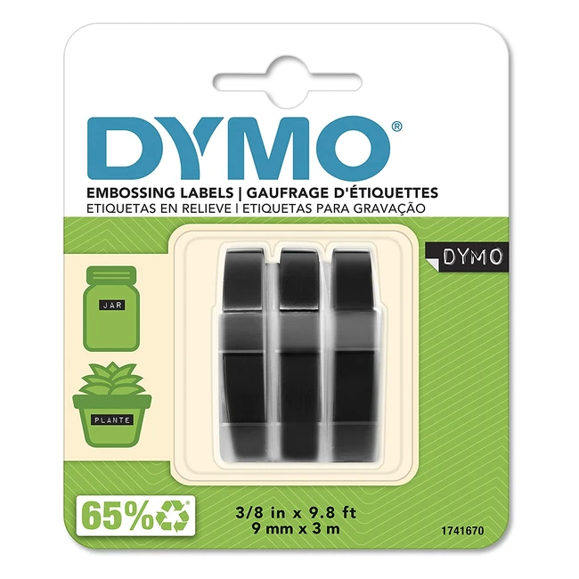 Dymo S0847730 - Etichette autoadesive in vinile 9mm x 3m bianco su nero (confezione da 3)