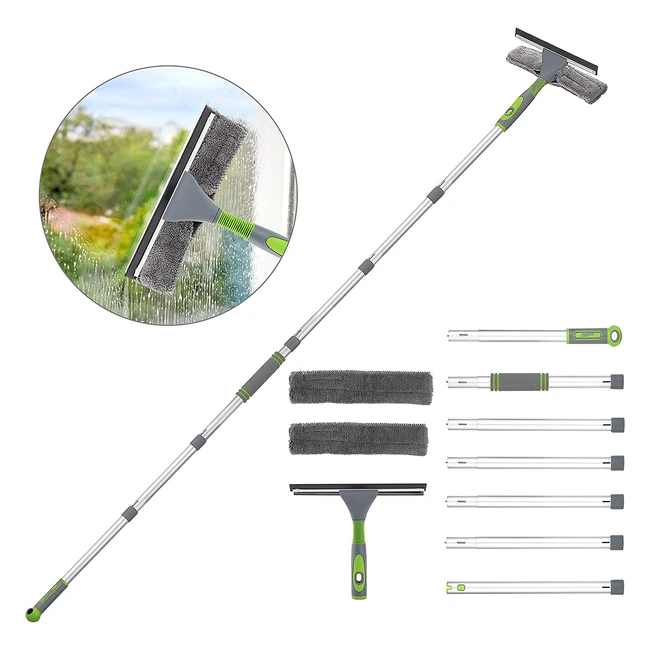 Homrush Window Squeegee Cleaner - Extendable 267cm Long Handle - Professional Washing Equipment Tool for High Glass - Bendable Brush with 7 Extension Pole