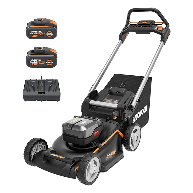 WORX WG749E Nitro Akkurasenmäher 40V - 46cm Schnittbreite - Bis zu 500m² - 7 Schnitthöhenstufen - Inkl. 2x 4Ah Akkus & Dualladegerät