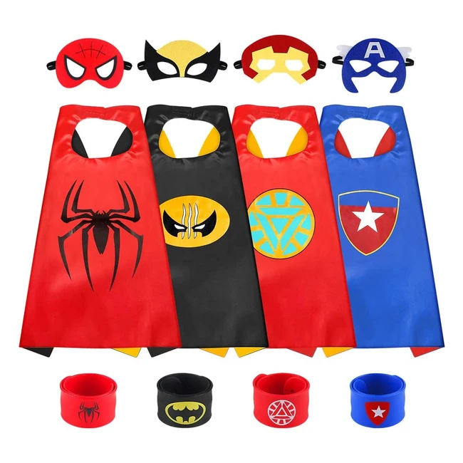 Sinoeem Superhero Capes for Kids - 4pcs Set with Masks & Bracelets - Ages 3-10