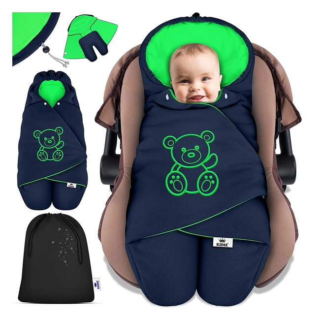 Kidiz Baby Swaddling Blanket Winter mit Kapuze und Tasche - Universal für Babyschale, Kinderwagen und alle Gurtsysteme - #Wärme #Komfort #Sicherheit