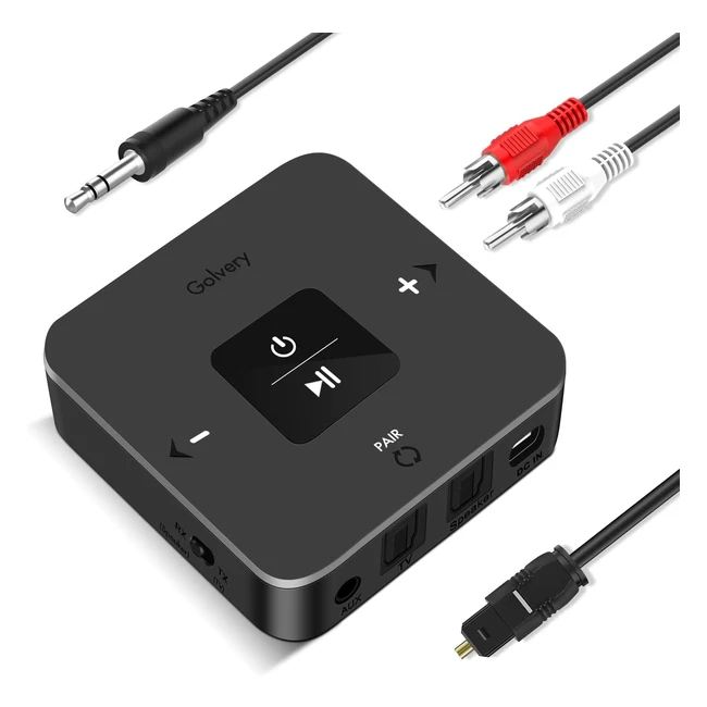 Golvery Bluetooth 5.0 Transmitter Receiver for TV - 2-in-1 Adapter with Optical/RCA/AUX Connection, Dual Pairing, 25 Hours Playtime