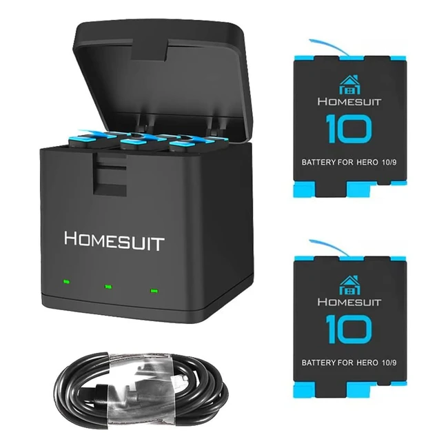 Homesuit Hero 11109 Batteries & 3-Channel USB Charger for GoPro Hero 10 & 9 - 2 Pack