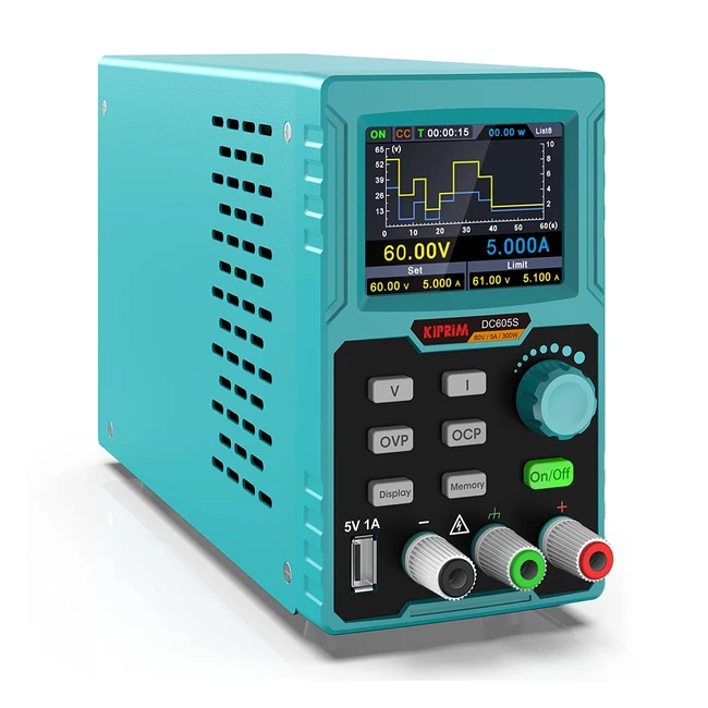 Alimentatore da banco programmabile Kiprim DC310S - Regolabile 0-60V 0.5A - Protezione sovratensione/sovracorrente - Porta di ricarica USB