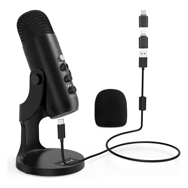 Microphone USB ZealSound K66 pour PC, portable, tablette et téléphone - Idéal pour streaming, enregistrement vocal, chant, studio, gaming, podcast et Twitch