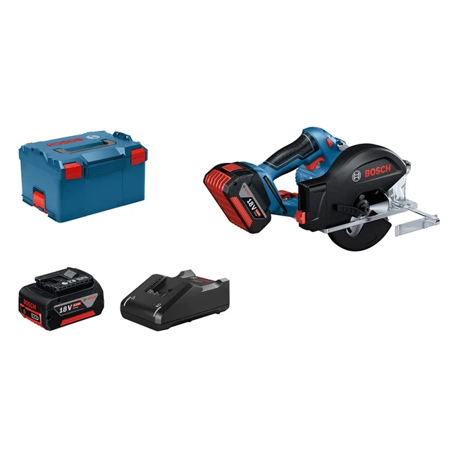Bosch Professional 18V System Cordless Metal Circular Saw GKM 18V50 - Faster Working Progress with Less Sparks and Chips - 2x 50 Ah Battery & GAL 18V40 Charger - In L-BOXX
