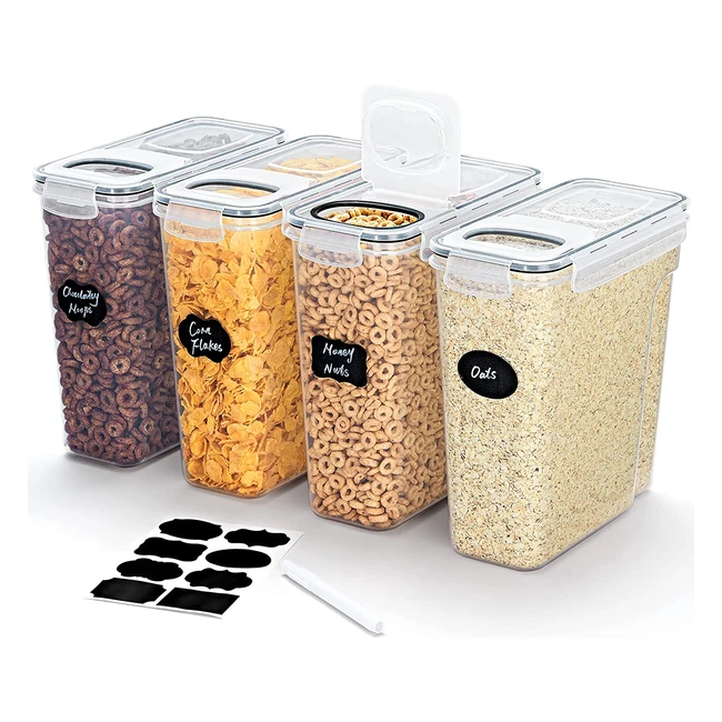 Lifewit 4L Cereal Storage Containers with Flip-Top Lids - Airtight Plastic Food Storage Boxes for Kitchen Pantry Organization - BPA Free
