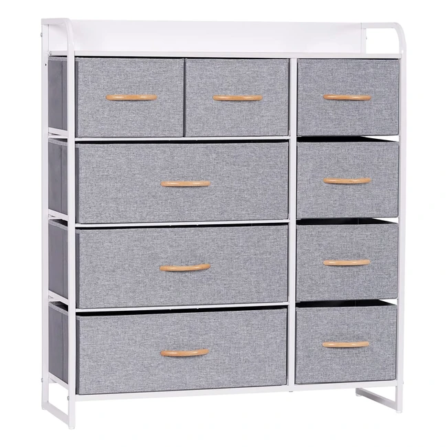 LyncoHome 9-Drawer Storage Organizer for Bedroom and Living Room - Sturdy Steel Frame and Easy Pull Fabric Bins - Snow Gray