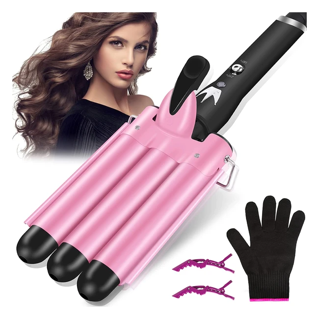 3 Barrels Hair Curler 25mm - Mermaid Waves Curling Wand with 2 Temperature Control