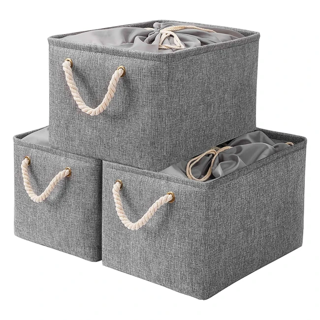 Yawinhe Foldable Storage Baskets - 3 Pack with Drawstring Cover and 2 Handles - 