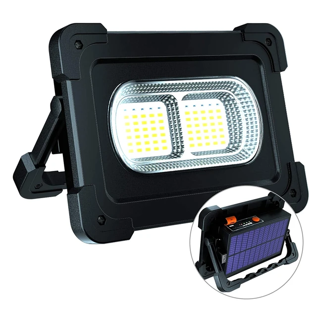 80W Rechargeable Work Light - Eraylife 6000Lum Portable Solar LED Floodlight with USB Port and Magnetic - 10000mAh - 4 Lighting Modes - Ideal for Emergency, Fishing, Workshop, Garage
