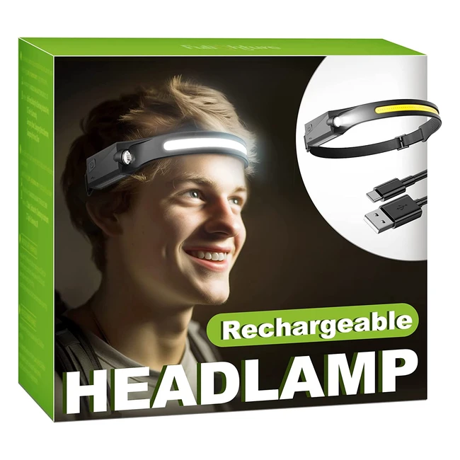 Fulighture Rechargeable Head Torch | Super Bright LED Headlamp for Emergency Running & Camping | IPX4 Waterproof