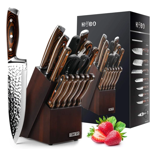 15-Piece Japanese Knife Set with Block - High Carbon Stainless Steel - Wooden Handle