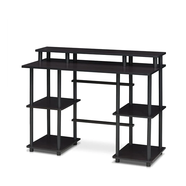 Furinno Computer Desk - Wood Espresso/Black - Ample Storage Space - Easy Assembly