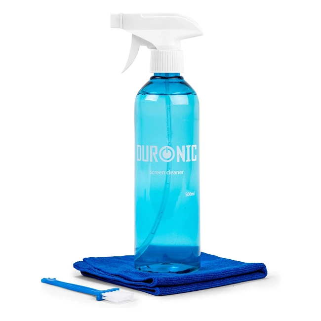 Duronic Screen Cleaner Kit SCK103 - Large 500ml Bottle - Streak-Free Cleaning Spray for LCD/TFT/LED/Plasma/OLED Televisions and Computer Monitors - With Microfibre Cloth - Ideal for Laptops, Smartphones, Tablets