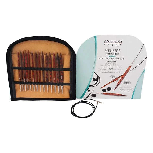 Kit aiguilles interchangeables Cubics Deluxe en bois de rose avec 7 paires d'aiguilles et 3 câbles