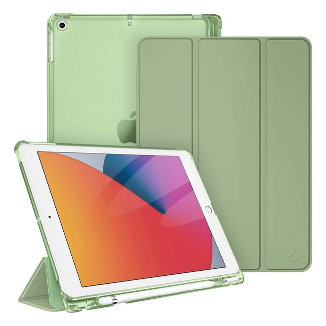 Coque iPad 9ème génération 2021, Fintie - Rangement Pencil, Housse Transparente Mate, Etui Fin et Léger Vert Sauge