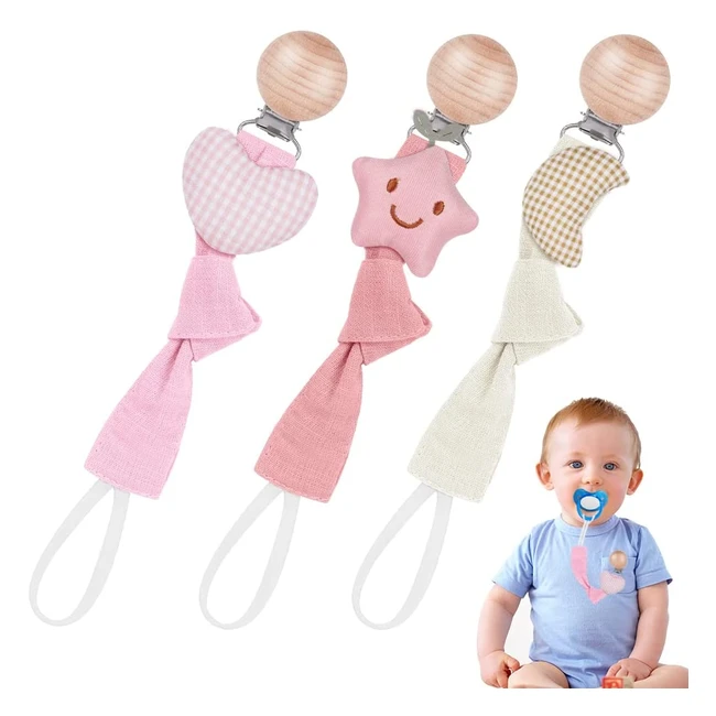 Attache-sucette Vicloon en coton 3pcs avec pince pour bébé - Fixez facilement la tétine aux vêtements de bébé
